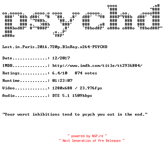 NFO for the release Lost.in.Paris.2016.720p.BluRay.x264-PSYCHD by PSYCHD