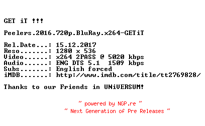 NFO for the release Peelers.2016.720p.BluRay.x264-GETiT by GETiT