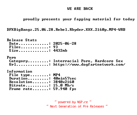 NFO for the release DFXBigBangz.25.06.28.Rebel.Rhyder.XXX.2160p.MP4-WRB by WRB