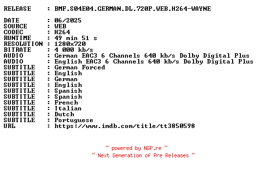 NFO for the release BMF.S04E04.GERMAN.DL.720P.WEB.H264-WAYNE by WAYNE