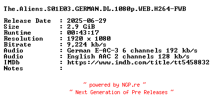 NFO for the release The.Aliens.S01E03.GERMAN.DL.1080p.WEB.H264-FWB by FWB