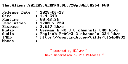 NFO for the release The.Aliens.S01E05.GERMAN.DL.720p.WEB.H264-FWB by FWB