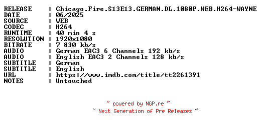 NFO for the release Chicago.Fire.S13E13.GERMAN.DL.1080P.WEB.H264-WAYNE by WAYNE