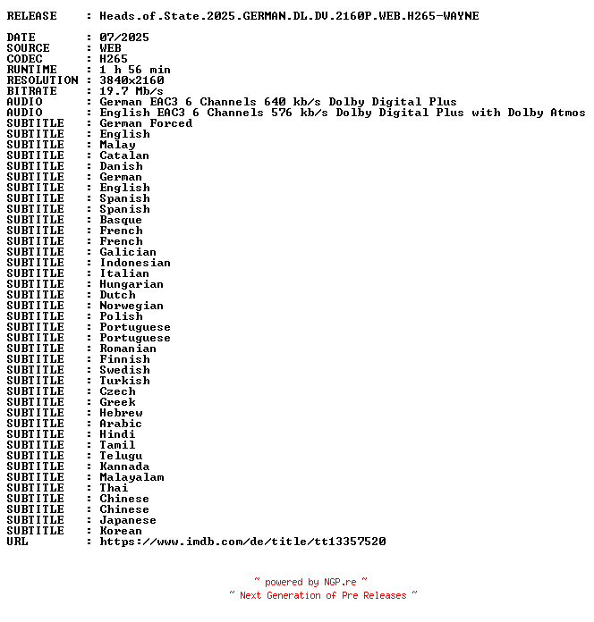 NFO for the release Heads.of.State.2025.GERMAN.DL.DV.2160P.WEB.H265-WAYNE by WAYNE