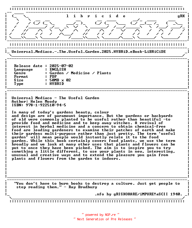 NFO for the release Universal.Mediaco.-.The.Useful.Garden.2025.HYBRiD.eBook-LiBRiCiDE by LiBRiCiDE