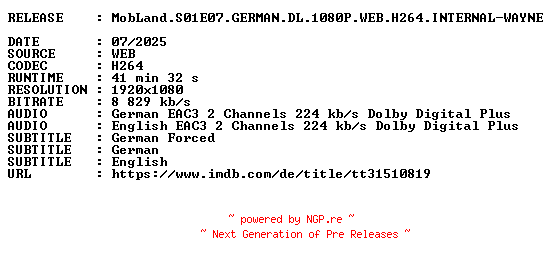 NFO for the release MobLand.S01E07.GERMAN.DL.1080P.WEB.H264.INTERNAL-WAYNE by WAYNE