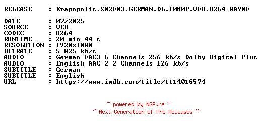 NFO for the release Krapopolis.S02E03.GERMAN.DL.1080P.WEB.H264-WAYNE by WAYNE