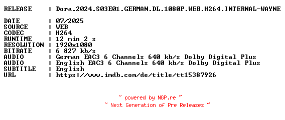 NFO for the release Dora.2024.S03E01.GERMAN.DL.1080P.WEB.H264.INTERNAL-WAYNE by WAYNE