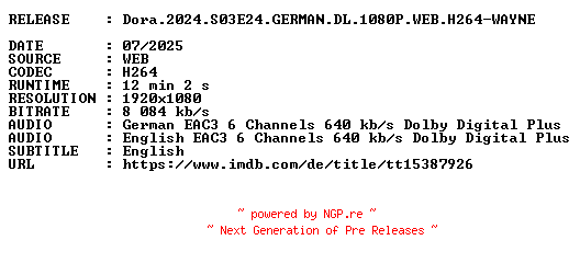 NFO for the release Dora.2024.S03E24.GERMAN.DL.1080P.WEB.H264-WAYNE by WAYNE