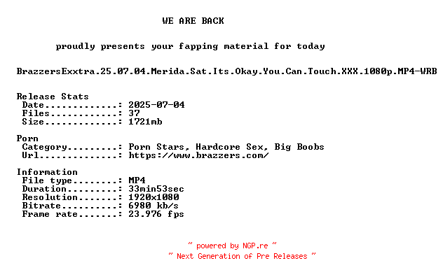 NFO for the release BrazzersExxtra.25.07.04.Merida.Sat.Its.Okay.You.Can.Touch.XXX.1080p.MP4-WRB by WRB
