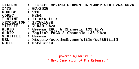 NFO for the release Elsbeth.S02E10.GERMAN.DL.1080P.WEB.H264-WAYNE by WAYNE