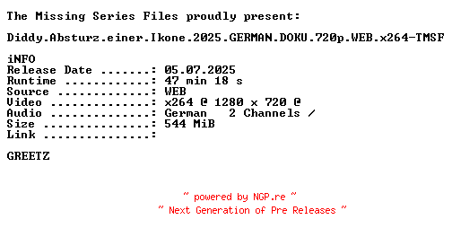 NFO for the release Diddy.Absturz.einer.Ikone.2025.GERMAN.DOKU.720p.WEB.x264-TMSF by TMSF