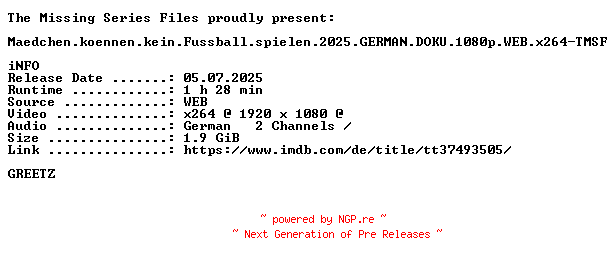 NFO for the release Maedchen.koennen.kein.Fussball.spielen.2025.GERMAN.DOKU.1080p.WEB.x264-TMSF by TMSF