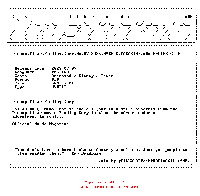 NFO for the release Disney.Pixar.Finding.Dory.No.07.2025.HYBRiD.MAGAZiNE.eBook-LiBRiCiDE by LiBRiCiDE