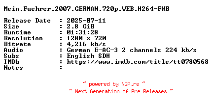 NFO for the release Mein.Fuehrer.2007.GERMAN.720p.WEB.H264-FWB by FWB