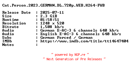 NFO for the release Cat.Person.2023.GERMAN.DL.720p.WEB.H264-FWB by FWB
