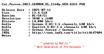 NFO for the release Cat.Person.2023.GERMAN.DL.2160p.WEB.H265-FWB by FWB