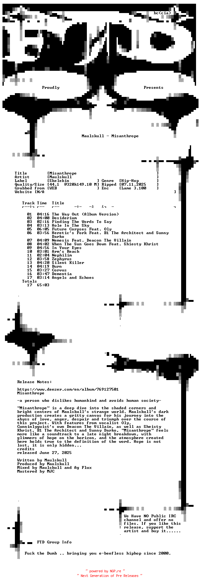 NFO for the release Maulskull-Misanthrope-WEB-2025-FTD by FTD