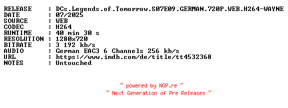 NFO for the release DCs.Legends.of.Tomorrow.S07E09.GERMAN.720P.WEB.H264-WAYNE by WAYNE