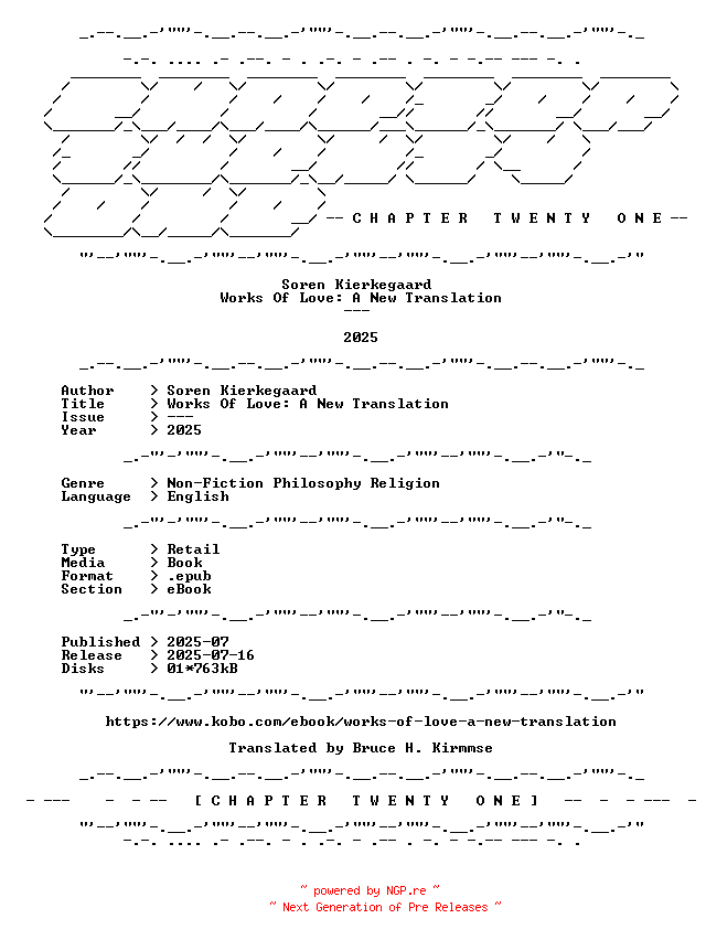 NFO for the release Soren.Kierkegaard.-.Works.Of.Love.A.New.Translation.2025.RETAIL.EPUB.eBook-CTO by CTO