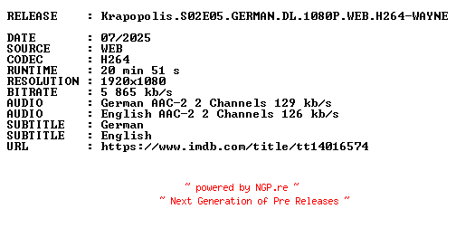 NFO for the release Krapopolis.S02E05.GERMAN.DL.1080P.WEB.H264-WAYNE by WAYNE