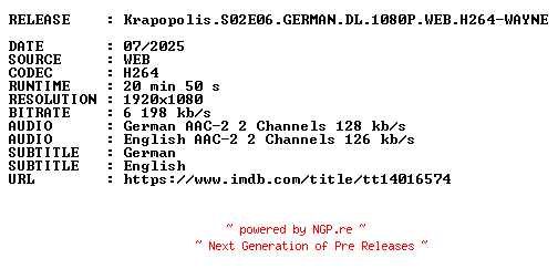 NFO for the release Krapopolis.S02E06.GERMAN.DL.1080P.WEB.H264-WAYNE by WAYNE