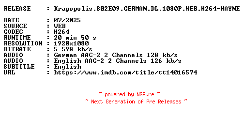 NFO for the release Krapopolis.S02E09.GERMAN.DL.1080P.WEB.H264-WAYNE by WAYNE
