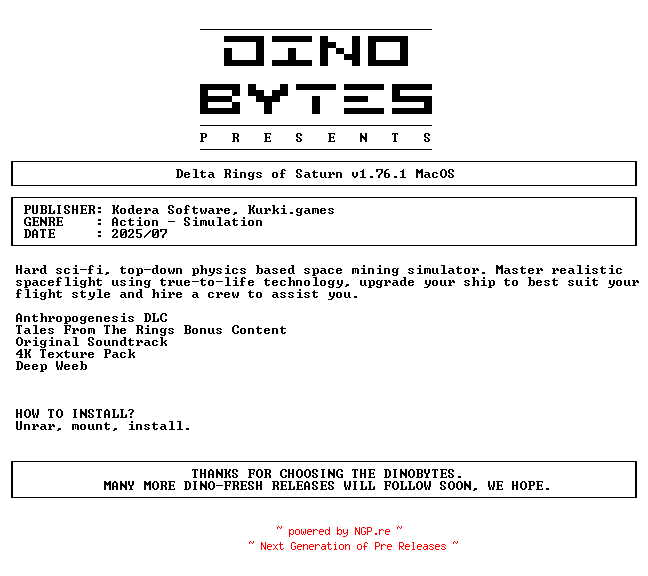 NFO for the release DeltaV_Rings_of_Saturn_v1.76.1_MacOS-DINOByTES by DINOByTES