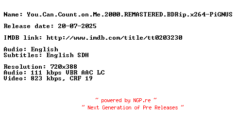 NFO for the release You.Can.Count.on.Me.2000.REMASTERED.BDRip.x264-PiGNUS by PiGNUS