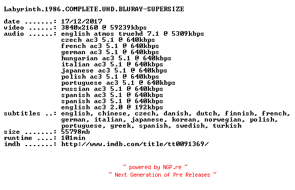 NFO for the release Labyrinth.1986.COMPLETE.UHD.BLURAY-SUPERSIZE by SUPERSIZE