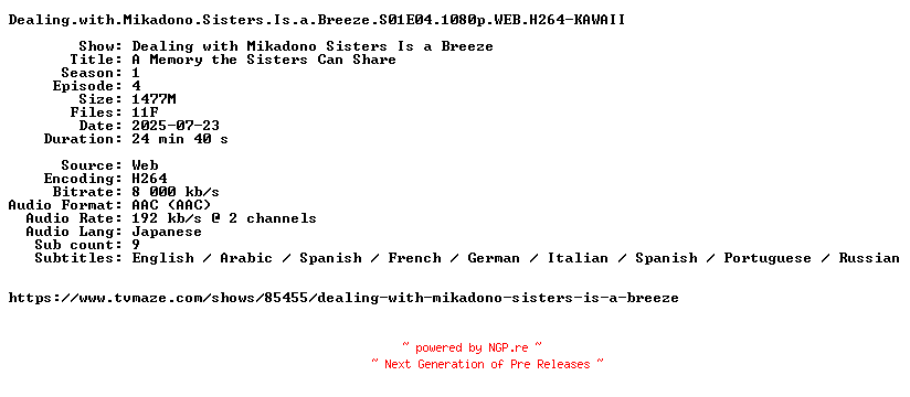 NFO for the release Dealing.with.Mikadono.Sisters.Is.a.Breeze.S01E04.1080p.WEB.H264-KAWAII by KAWAII