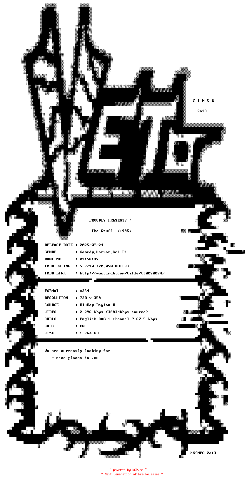 NFO for the release The.Stuff.1985.PRE.RELEASE.CUT.BDRip.x264-VETO by VETO