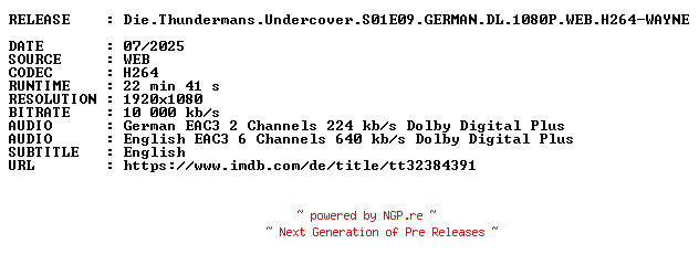 NFO for the release Die.Thundermans.Undercover.S01E09.GERMAN.DL.1080P.WEB.H264-WAYNE by WAYNE