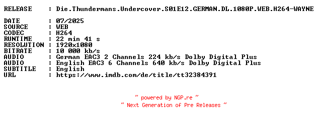 NFO for the release Die.Thundermans.Undercover.S01E12.GERMAN.DL.1080P.WEB.H264-WAYNE by WAYNE