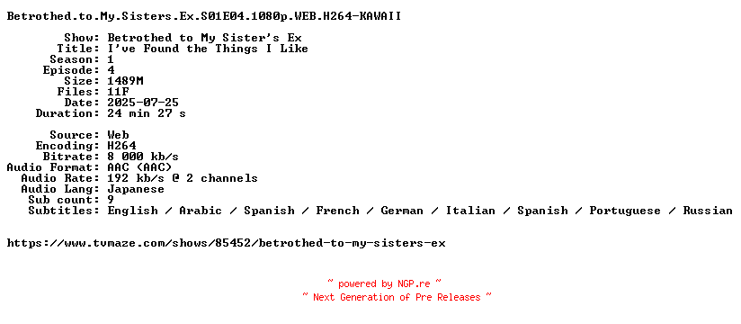 NFO for the release Betrothed.to.My.Sisters.Ex.S01E04.1080p.WEB.H264-KAWAII by KAWAII