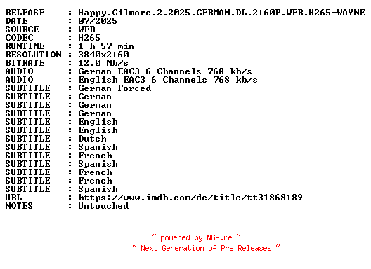 NFO for the release Happy.Gilmore.2.2025.GERMAN.DL.2160P.WEB.H265-WAYNE by WAYNE