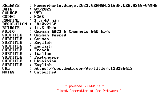 NFO for the release Hammerharte.Jungs.2023.GERMAN.2160P.WEB.H265-WAYNE by WAYNE