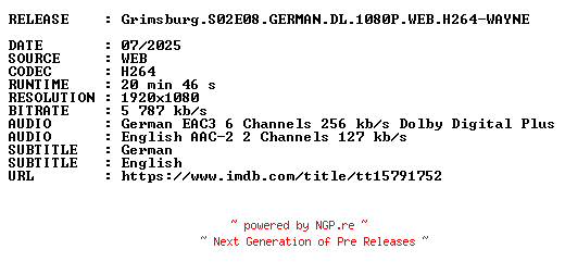 NFO for the release Grimsburg.S02E08.GERMAN.DL.1080P.WEB.H264-WAYNE by WAYNE