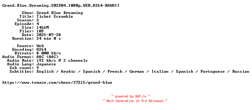 NFO for the release Grand.Blue.Dreaming.S02E04.1080p.WEB.H264-KAWAII by KAWAII