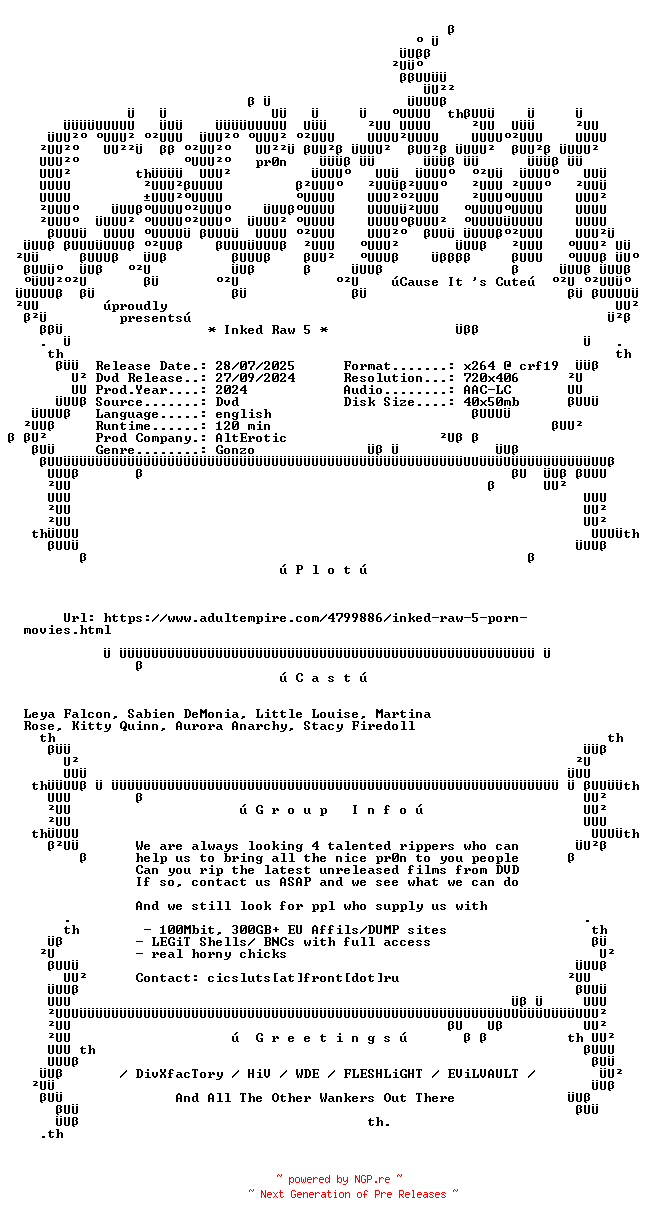 NFO for the release Inked.Raw.5.XXX.DVDRip.x264-CiCXXX by CiCXXX