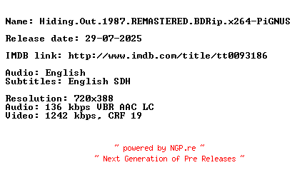 NFO for the release Hiding.Out.1987.REMASTERED.BDRip.x264-PiGNUS by PiGNUS