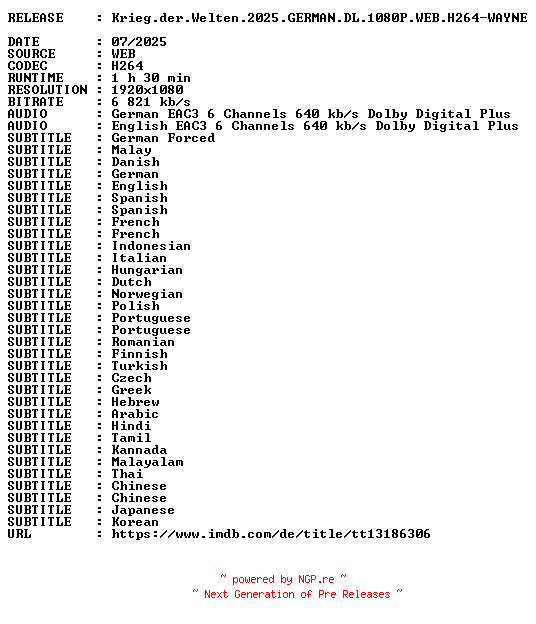 NFO for the release Krieg.der.Welten.2025.GERMAN.DL.1080P.WEB.H264-WAYNE by WAYNE