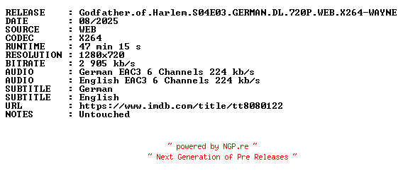 NFO for the release Godfather.of.Harlem.S04E03.GERMAN.DL.720P.WEB.X264-WAYNE by WAYNE