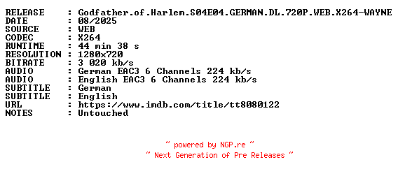 NFO for the release Godfather.of.Harlem.S04E04.GERMAN.DL.720P.WEB.X264-WAYNE by WAYNE