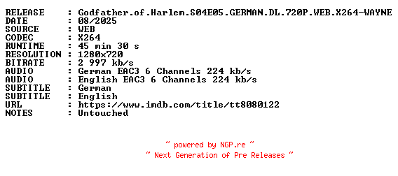 NFO for the release Godfather.of.Harlem.S04E05.GERMAN.DL.720P.WEB.X264-WAYNE by WAYNE