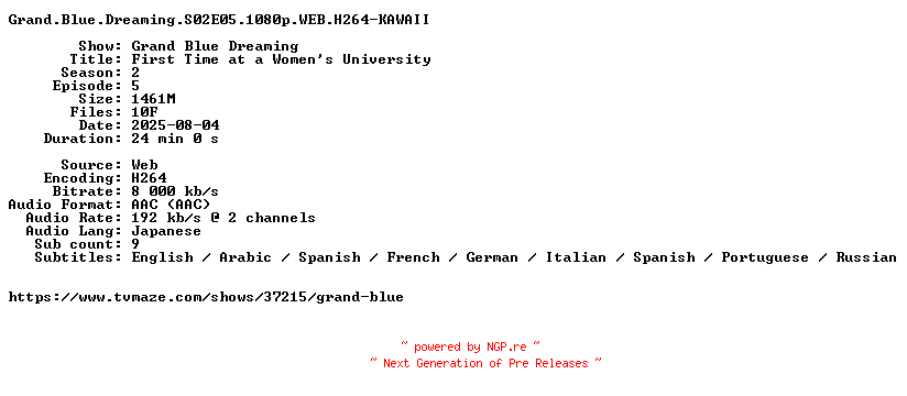 NFO for the release Grand.Blue.Dreaming.S02E05.1080p.WEB.H264-KAWAII by KAWAII