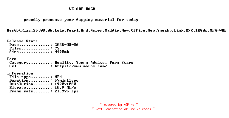 NFO for the release HesGotRizz.25.08.06.Lola.Pearl.And.Amber.Maddie.New.Office.New.Sneaky.Link.XXX.1080p.MP4-WRB by WRB