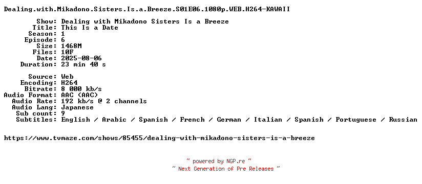 NFO for the release Dealing.with.Mikadono.Sisters.Is.a.Breeze.S01E06.1080p.WEB.H264-KAWAII by KAWAII