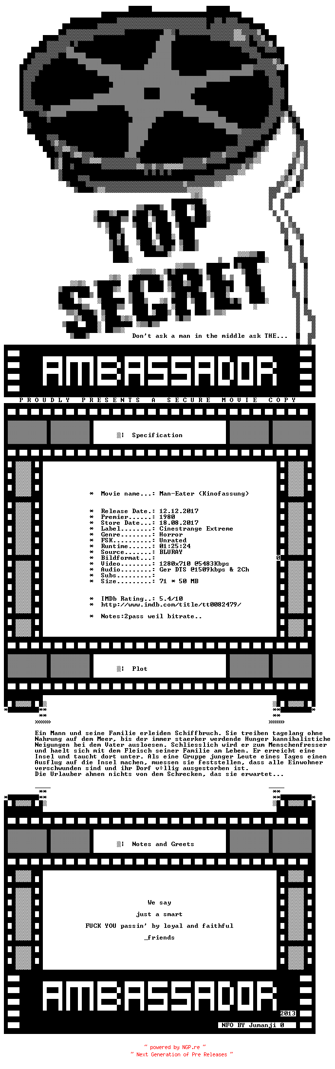 NFO for the release Man-Eater.GERMAN.1980.720P.BLURAY.X264-AMBASSADOR by AMBASSADOR
