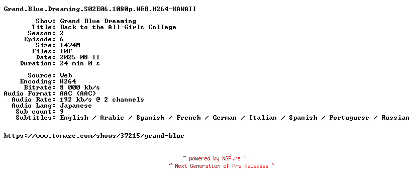 NFO for the release Grand.Blue.Dreaming.S02E06.1080p.WEB.H264-KAWAII by KAWAII